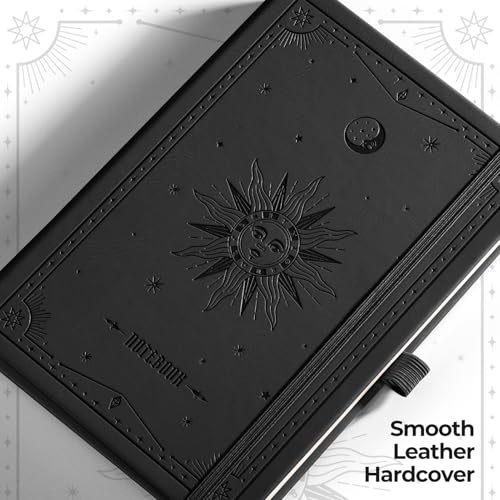EMSHOI Dotted Journal Notebook, 320 Pages, A5 Small 5.75"x8.38", PU Leather Hardcover, 100 GSM Thick Paper, 5mm Dot Grid Notebook for Journaling, Planning, Drawing, Writing, Black - color: Black, size: A5 Dotted