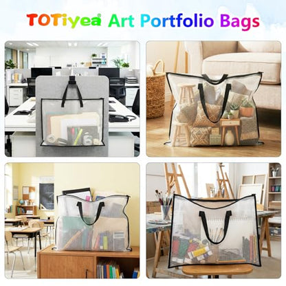 TOTiyea 7-Pack Art Portfolio Bags with Handle & Zipper, Clear Waterproof Poster Storage Set(15.75” x 21.65” & 9.25” x 12.6”), Large Artwork storage for Artwork, Scrapbook, Keepsake & Bulletin Board