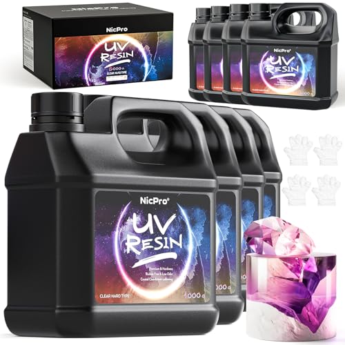 Nicpro UV Resin, 8000g Large Crystal Clear Cure Kit, No Mixing & Quick Curing Transparent Solar Activated Glue for Jewelry Making, Epoxy Resin Molds, Coating and Casting - size: 8000 g