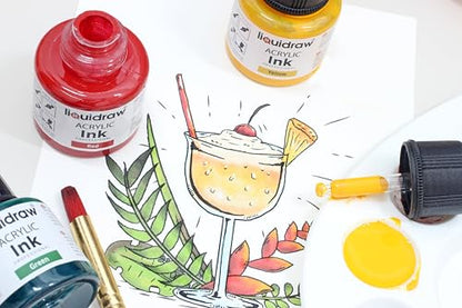 Liquidraw Acrylic Drawing Ink - 10 x 1.18 fl oz (35 ml) Bottles with Ink Dropper | Suitable for Painting, Art Drawing & Design | Great for Professionals, Artists, Students & Hobbyists | Craft Gift