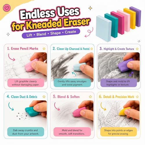 8 Pack Kneaded Erasers with Individual Storage Cases, Large Size Moldable Kneadable Erasers for Artists, 67 Theme Graphic Art, Supplies for Sketching, Drawing, Charcoal & Graphite (Style 1) - style: Style 1