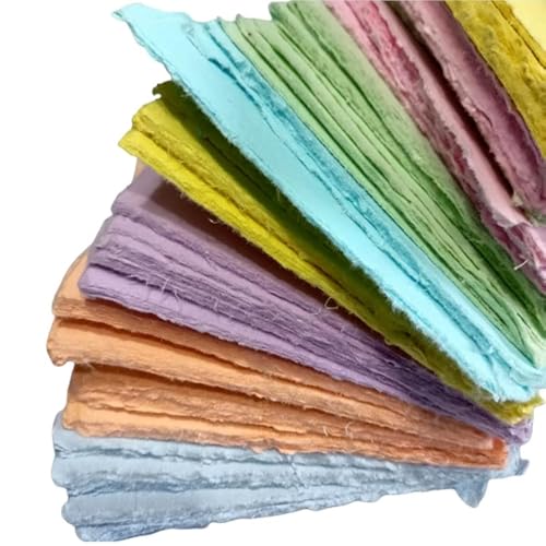 Deckle Papers® Handmade Paper Card Stock Square Sheets for Envelope Making, Calligraphy, Scrapbooking, Wedding Invitation, Origami, Menu Cards, Drawing, Watercolor, Size-5x5 Pack of-50-Multicolor - color: Multicolor, size: 5x5"