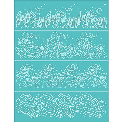 OLYCRAFT Oriental Theme Self-Adhesive Silk Screen Printing Stencil Ocean Wave Pattern Mesh Transfers Silk Screen Reusable Stencil for Painting on Wood T-Shirt Fabric Bags - 11x8.5 Inch - color: Wave