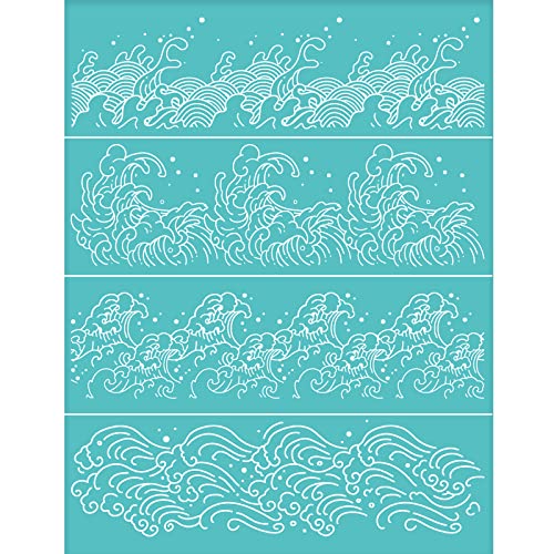 OLYCRAFT Oriental Theme Self-Adhesive Silk Screen Printing Stencil Ocean Wave Pattern Mesh Transfers Silk Screen Reusable Stencil for Painting on Wood T-Shirt Fabric Bags - 11x8.5 Inch - color: Wave
