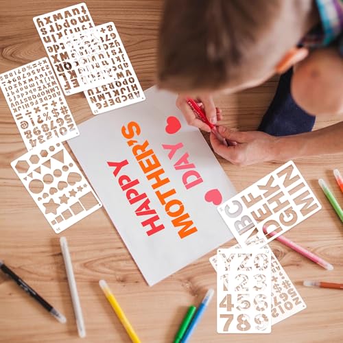 36Pcs Letter Stencils for Painting 1/2,3/4,1,5/4,2Inch Small Reusable Plastic Letter Geometric Alphabet and Number Templates for Scrapbooking Walls Art Projects Notebook Journal Home Decor Custom Sign