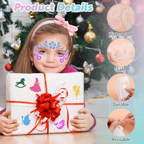 Face Paint Stencils, Includes 50 Reusable Face Painting Stencils, 8 Sheets Tattoo Templates Stickers for Halloween Festival DIY Body Art Makeup Party Temporary Tattoo (58PCS)