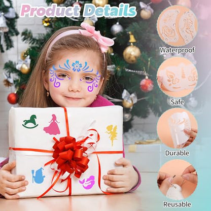 Face Paint Stencils, Includes 50 Reusable Face Painting Stencils, 8 Sheets Tattoo Templates Stickers for Halloween Festival DIY Body Art Makeup Party Temporary Tattoo (58PCS)