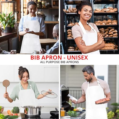 Utopia Kitchen 10 Pack Bib Apron Adjustable with 2 Pockets, Water and Oil Resistant, Cooking Kitchen Chef Apron for Women Men - color: White