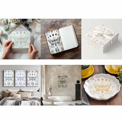 2 Sheets Butterfly Skull Silkscreen Stencil, Insects Moon Moth Snake Painting Stencils Templates Reusable Self-Adhesive Silk Screen Printing for Wall Border Wood Fabric Home Halloween Decor - style: Moth