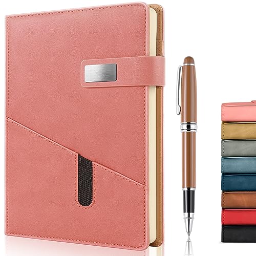 A5 Lined Leather Journal with Pen, 240 Pages Refillable Hardcover Notebook with Pocket and Magnetic Buckle, 80gsm Thick Daily Diary for Men and Women, Great Gift for Business Travel Personal - Pink - color: Pink, size: A5 Lined Paper