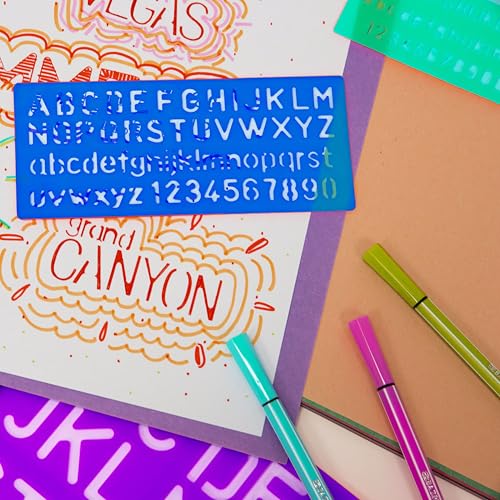 BAZIC Products Lettering Stencil Sets, 8, 10, 20, 30 mm, 4 Pack | 0-9, math symbols in 8, 30 mm sizes