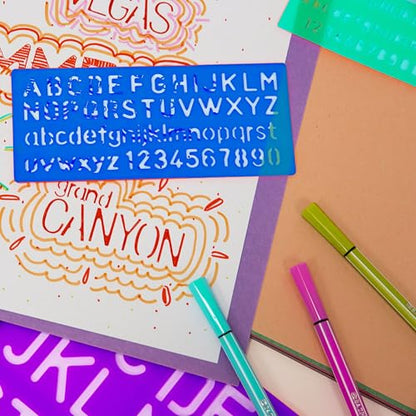 BAZIC Products Lettering Stencil Sets, 8, 10, 20, 30 mm, 4 Pack | 0-9, math symbols in 8, 30 mm sizes