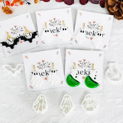 Xaekicr 5 Pcs Halloween Polymer Clay Cutters Set – Ghost, Bat, Potion Bottle Clay Earring Cutters for DIY Jewelry Making – Clay Tools for Polymer Clay Molds - color: 2D color