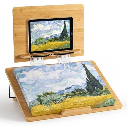 ANBOXIT Folding Bamboo Tabletop Easel, 19.7" x 14.2" Base and 15.4" x 11" Adjustable Upper Board, Portable Desktop Arts & Crafts Easels for Drawing, Painting, Sketching, and Tablet Stand