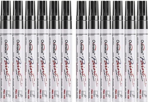 Lesun Black Paint Pens, 12 Pack Waterproof Oil-Based Paint Markers Set - Quick Dry, Fade Resistant Permanent Markers for Metal, Rock, Stone, Wood, Fabric, Plastic, Canvas, Glass. Medium Tip - color: Black