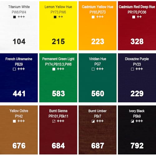 PHOENIX Artist Oil Paint Set - 12 Color x 1.35 Oz. / 40ml Tubes Professional Quality Oil Based Paint for Canvas Painting - color: 12 colors