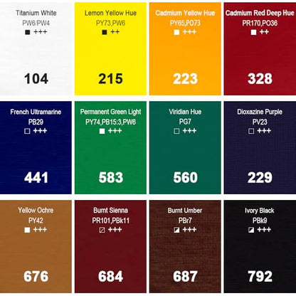 PHOENIX Artist Oil Paint Set - 12 Color x 1.35 Oz. / 40ml Tubes Professional Quality Oil Based Paint for Canvas Painting - color: 12 colors