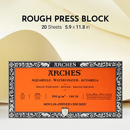 Arches Watercolor Paper Block, Rough, 5.9" x 11.8", 140 pound - size: 5.9"x11.8", style: Rough
