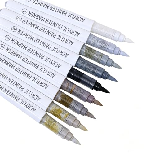 languo Acrylic Paint Markers, 9 Gray Brown Series Colors Acrylic Paint Pens, Soft Brush Tip Marker with Water Based Ink for Rock Painting, Wood, Glass, Fabric, DIY Art and Craft - color: Gray Brown Series