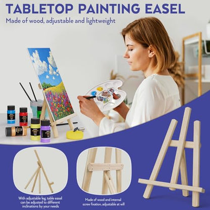 Nicpro Acrylic Paint Canvas Set for Adults, 80PCS Art Painting Supplies Kit with 36 Paints(36ML), Table Wood Easel,10 Canvas Panels,12 Paint Brushes,Paper Pad, Cup, Palette for Beginner Artist Adults - color: 36 colors