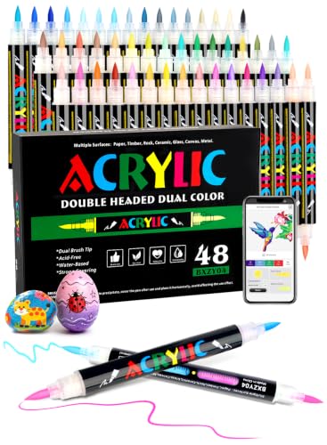 Brled 96 Colors Acrylic Paint Markers with 48 Dual-Color Brush Tips, Automatic Ink Control Paint Pens with APP, for Rock Painting, Eggs, Wood, Rock, Canvas, Plastic, Glass, Ceramic, DIY Craft - color: 96 Colors 48 Pack