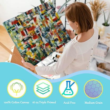 Gallery Wrapped Stretched Canvases for Painting 10x10 Inch 3-Pack, 16 oz Triple Primed Acid-Free 100% Cotton Blank Canvas, Square Spline Canvas for Oil Paint Acrylics Pouring & Wet Art Media - size: 10"x10"(3-Pack), style: Exhibition