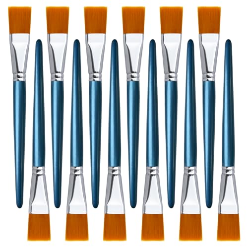 Great Andrew 12 Pieces 1 inch Flat Paint Brushes for Acrylic Painting, Small Paint Brushes with Wooden Handle for Acrylic, Watercolor, Oil, Crafts, Face Body DIY Painting - size: 12 pcs, 1-in, Wood Handle