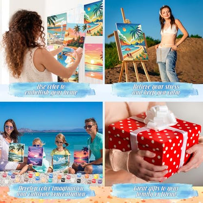 Zhanmai 72 Pcs 12 Sets Sip and Paint Kit Pre Drawn Canvas for Painting 8" x 10" Paint Party Canvas Painting Pre Printed Canvases for Party Favor DIY Virtual Adult's Date Night(Hawaii Landscape) - style: Beach Scenery