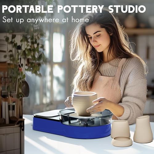 Pottery Wheel for Kids and Beginners - Complete Pottery Set with 6" Turntable with Two-Way Rotation, 2.2lb Clay, Art Supplies Sculpting Tools, Craft Gifts for Kids - color: blue