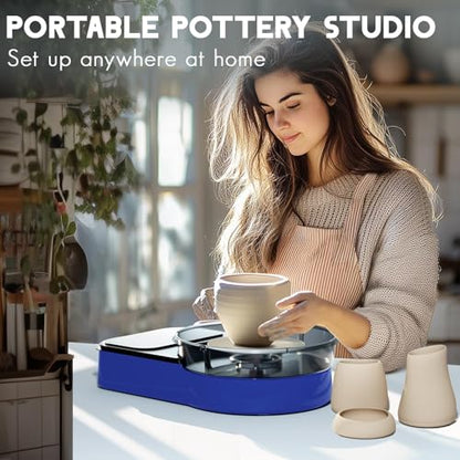 Pottery Wheel for Kids and Beginners - Complete Pottery Set with 6" Turntable with Two-Way Rotation, 2.2lb Clay, Art Supplies Sculpting Tools, Craft Gifts for Kids - color: blue