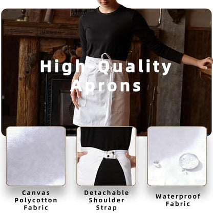 Unisex Waist Apron with Pockets Waiter Bar Half Bistro Apron 4251BY - color: White, size: 1 Pack