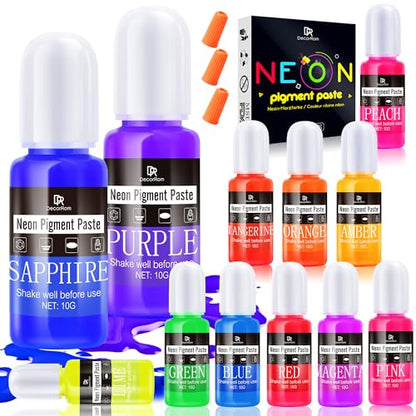 Neon Pigment Paste, 12 Colors Pigment Paste for Epoxy Resin, Opaque Resin Dye, Vibrant Color Easily Mix for Making Jewelry, Bath Bombs, Soap, Candles, Nail Art, Christmas Coasters Adult Hobby