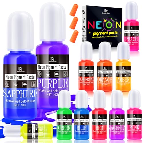 Neon Pigment Paste, 12 Colors Pigment Paste for Epoxy Resin, Opaque Resin Dye, Vibrant Color Easily Mix for Making Jewelry, Bath Bombs, Soap, Candles, Nail Art, Christmas Coasters Adult Hobby