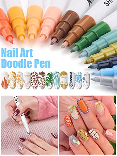 12 Color 3D Nail Art Pens Set, Kalolary Nail Point Graffiti Dotting Pen Drawing Painting Liner Brush for DIY Nail Art Beauty Adorn Manicure Tools - color: B