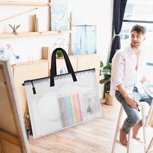 Klmnop Large Art Portfolio Bag, 34 x 47 Inch Art Portfolio Case Poster Storage Bag with Handle and Zipper, Portfolio Folder for Artwork(Clear)