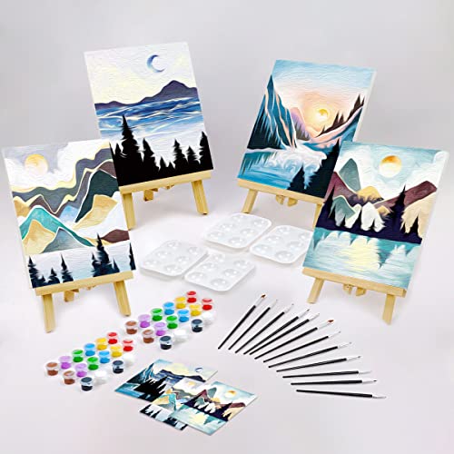 VOCHIC 4 Pack Painting Kit Pre Drawn Canvas for Painting for Adults Party Kits Paint and Sip Party Supplies 8x10 Canvas to Paint Art Set - size: 8x10, style: style 4