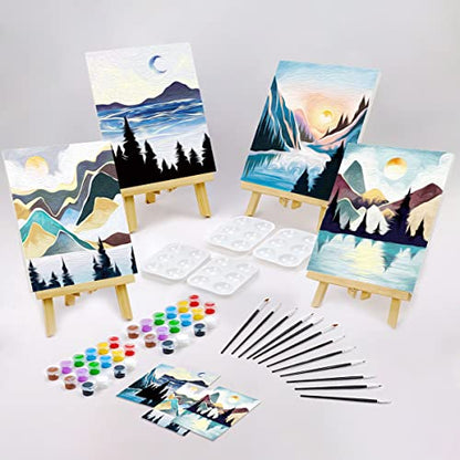 VOCHIC 4 Pack Painting Kit Pre Drawn Canvas for Painting for Adults Party Kits Paint and Sip Party Supplies 8x10 Canvas to Paint Art Set - size: 8x10, style: style 4