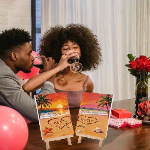 VOCHIC Sip and Paint Kit,Pre Drawn Canvas Couples Paint Party Kit Painting Art Set for Adults Date Night Sunset Beach 2 Pack (8 x 10 Inches, Beach and Heart) - size: 8x10, style: Beach and Heart