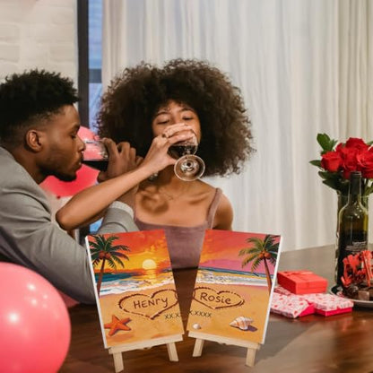 VOCHIC Sip and Paint Kit,Pre Drawn Canvas Couples Paint Party Kit Painting Art Set for Adults Date Night Sunset Beach 2 Pack (8 x 10 Inches, Beach and Heart) - size: 8x10, style: Beach and Heart