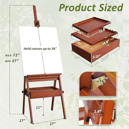 Foldable & Adjustable Art Easel with Storage Drawer Trays, Beech Wooden Easel Stand for Painting,H Frame Artist Easel for Painting Easel for Adults,Wood Easel Stand for Artist Students Studio - style: Enhanced Easel – Walnut Finish