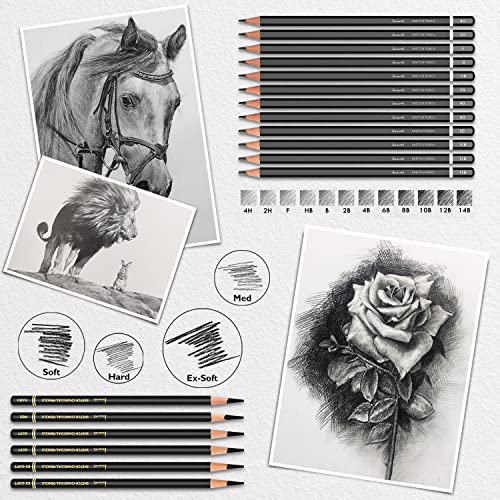 Brusarth 42 Pack Drawing Set Sketching Kit, Pro Art Sketch Supplies with Sketchbook, Include Graphite Pencil, Charcoal Pencil, Sharpener, Eraser Art Supplies for Artists Adults Teens Beginner