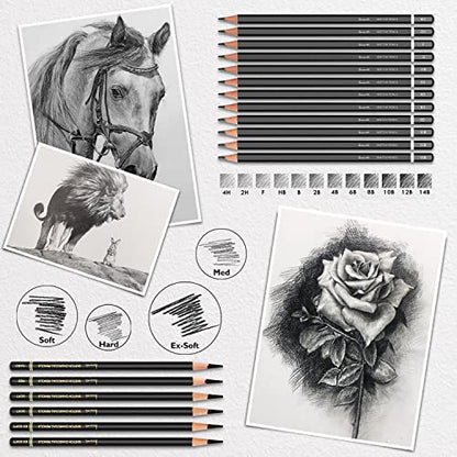 Brusarth 42 Pack Drawing Set Sketching Kit, Pro Art Sketch Supplies with Sketchbook, Include Graphite Pencil, Charcoal Pencil, Sharpener, Eraser Art Supplies for Artists Adults Teens Beginner