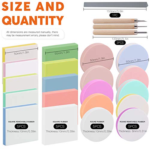 Rustark 22 Pcs Mixed Rubber Stamp Carving Blocks Set with Carving Knives and Whetstone, Carve Block Printing Carving Block Kit for Printmaking, Scrapbooking, Sculpting, Stamping