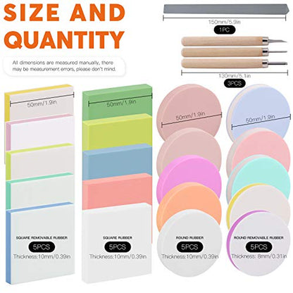 Rustark 22 Pcs Mixed Rubber Stamp Carving Blocks Set with Carving Knives and Whetstone, Carve Block Printing Carving Block Kit for Printmaking, Scrapbooking, Sculpting, Stamping