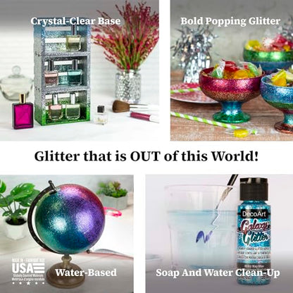 DecoArt Galaxy Glitter Rainbow Acrylic Paint Set – 9 Bottles (2 fl oz) – Bright Multicolor Glitter Paints for Crafting, Art Projects & Creative DIY Crafts - color: Rainbow Glitter