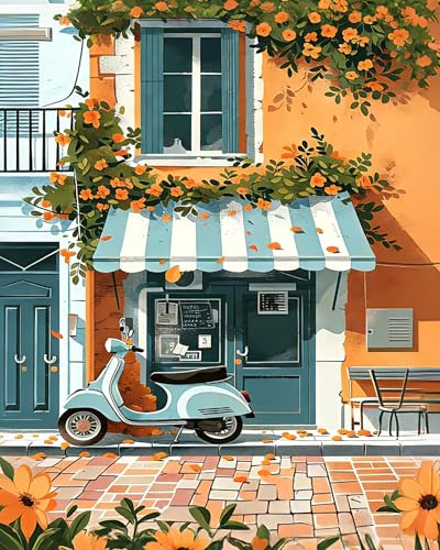 AuraDraw Street Paint by Numbers Kit for Adults - Beautiful Street Adult Paint by Number Kits on Canvas, DIY Oil Painting by Number for Home Wall Decor(16x20inch) - color: TG003