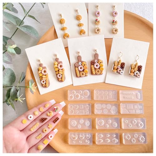 KEOKER 12pcs Polymer Clay Molds, Dessert & Bread Silicone Molds, Earring Molds - color: A Color