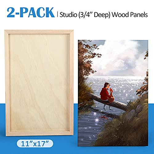 Unfinished Birch Wood Canvas Panels Kit, Falling in Art 2 Pack of 11x17’’ Studio 3/4’’ Deep Cradle Boards for Pouring Art, Crafts, Painting, and More - size: 11*17 2-pack