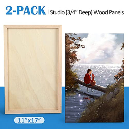 Unfinished Birch Wood Canvas Panels Kit, Falling in Art 2 Pack of 11x17’’ Studio 3/4’’ Deep Cradle Boards for Pouring Art, Crafts, Painting, and More - size: 11*17 2-pack