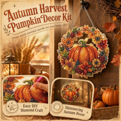 Autumn Harvest Pumpkin Diamond Art Hanging Ornament Kit, DIY Fall Pumpkin Craft with Sunflowers, DIY Diamond Painting Kit – Acrylic Hanging Display, Complete DIY Set with Accessories (1pcs) - color: 1pcs